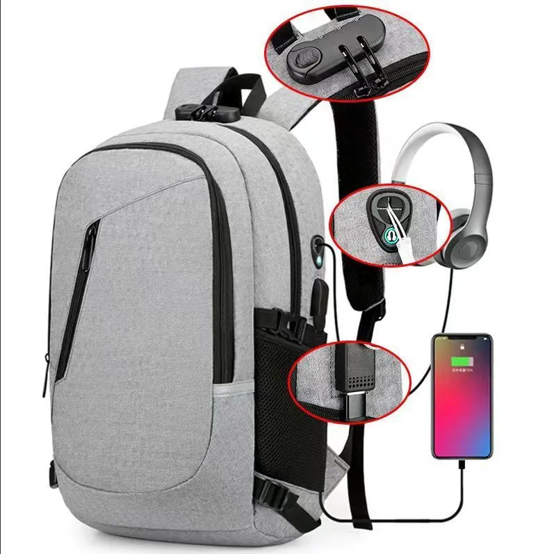 Oxford cloth computer backpack in street trend style with 20-35L capacity, shown in blue colour.