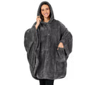 Thick pink hooded bathrobe with long sleeves and a cardigan front, shown on a hanger.