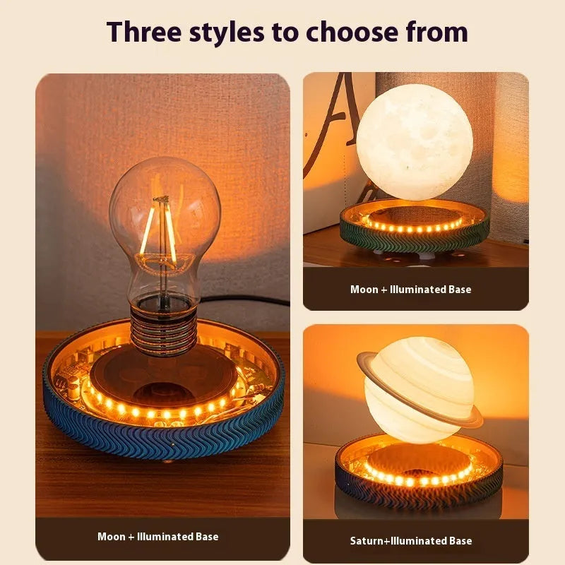 Small magnetic suspension moon night lamp with floating 3D printed celestial design