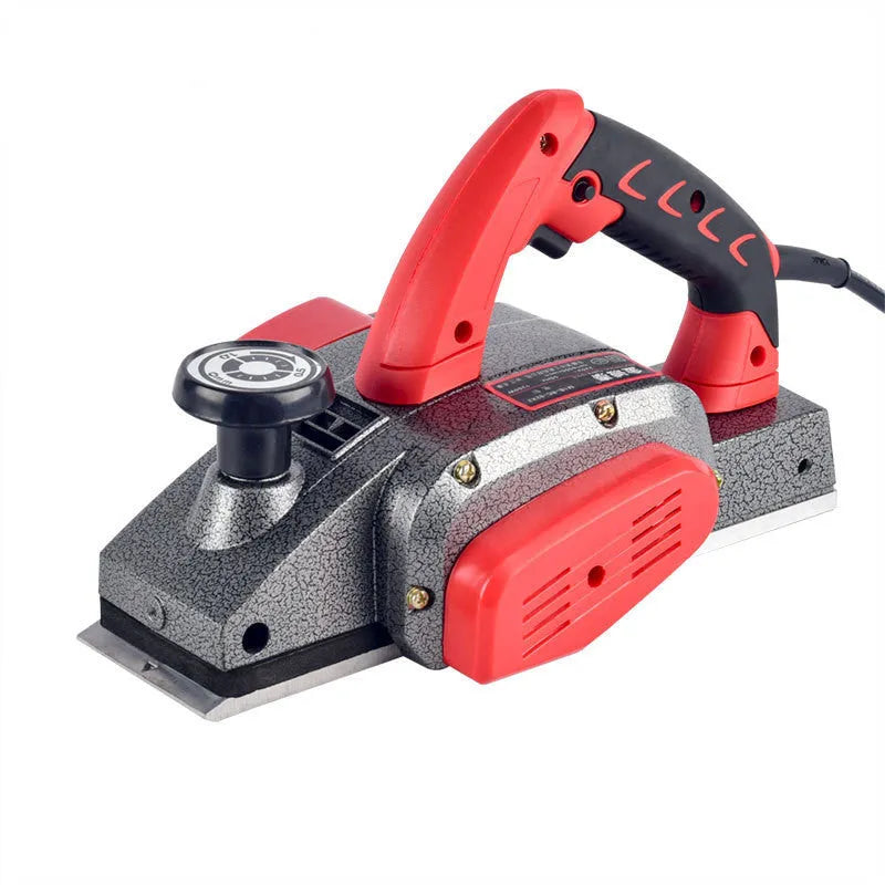 Red desktop electric push planer woodworking tool with aluminium housing
