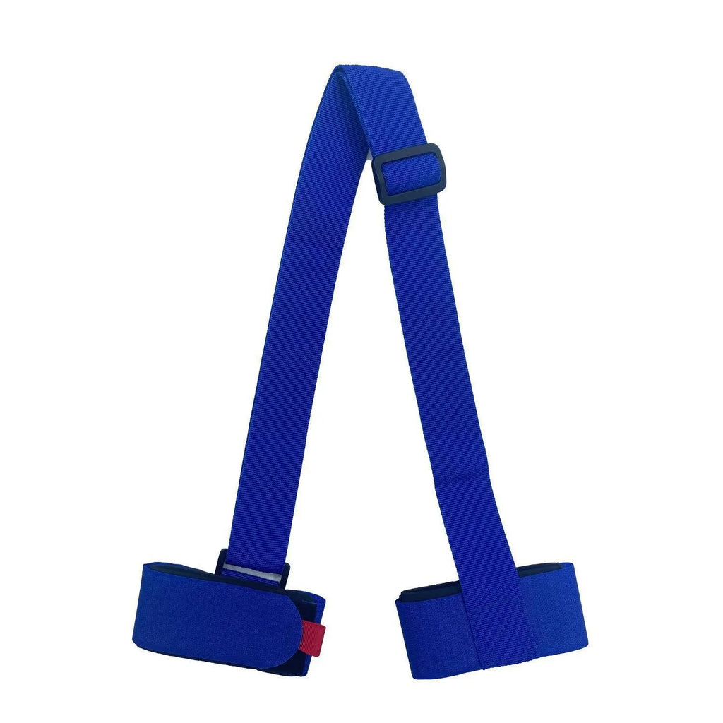 Adjustable hook and loop shoulder strap for carrying two skis or snowboards