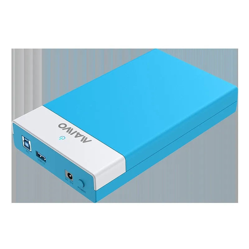 3.5 inch USB 3.0 SATA hard disk box with power supply and cable for 14TB drives in black silver colour