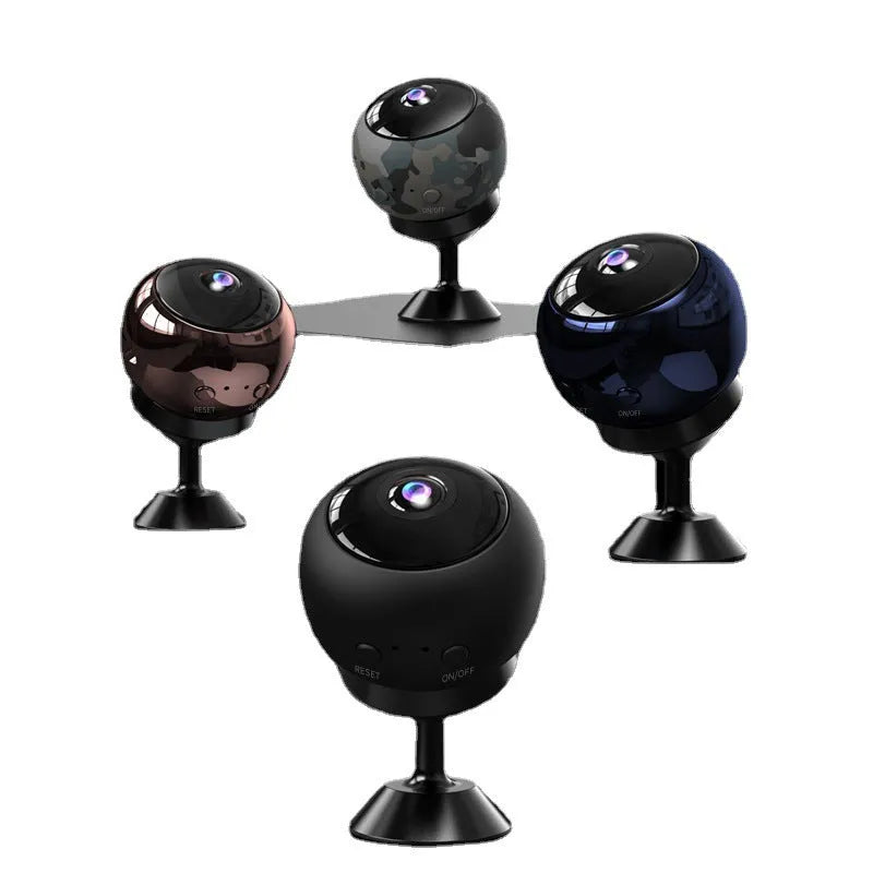 1080p wireless WiFi surveillance camera with ABS plastic housing on a flat surface.