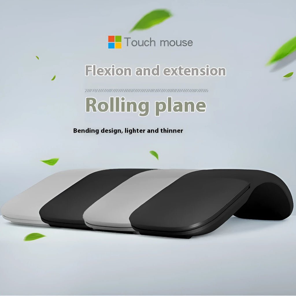 Folding wireless mouse in black with Bluetooth 4.0 showing unfolded and folded states
