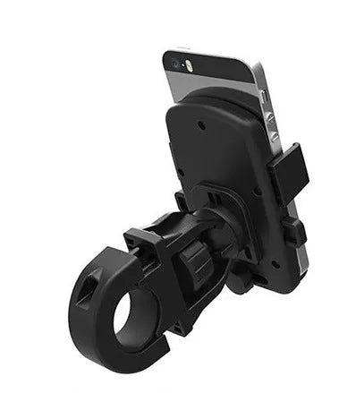 Black ABS plastic bicycle mobile phone holder showing dual-layer protection system