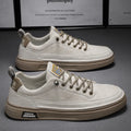 Men's slip-on flat shoes in beige, black, or white, low-top PU upper, injection moulded sole, sizes 39-44