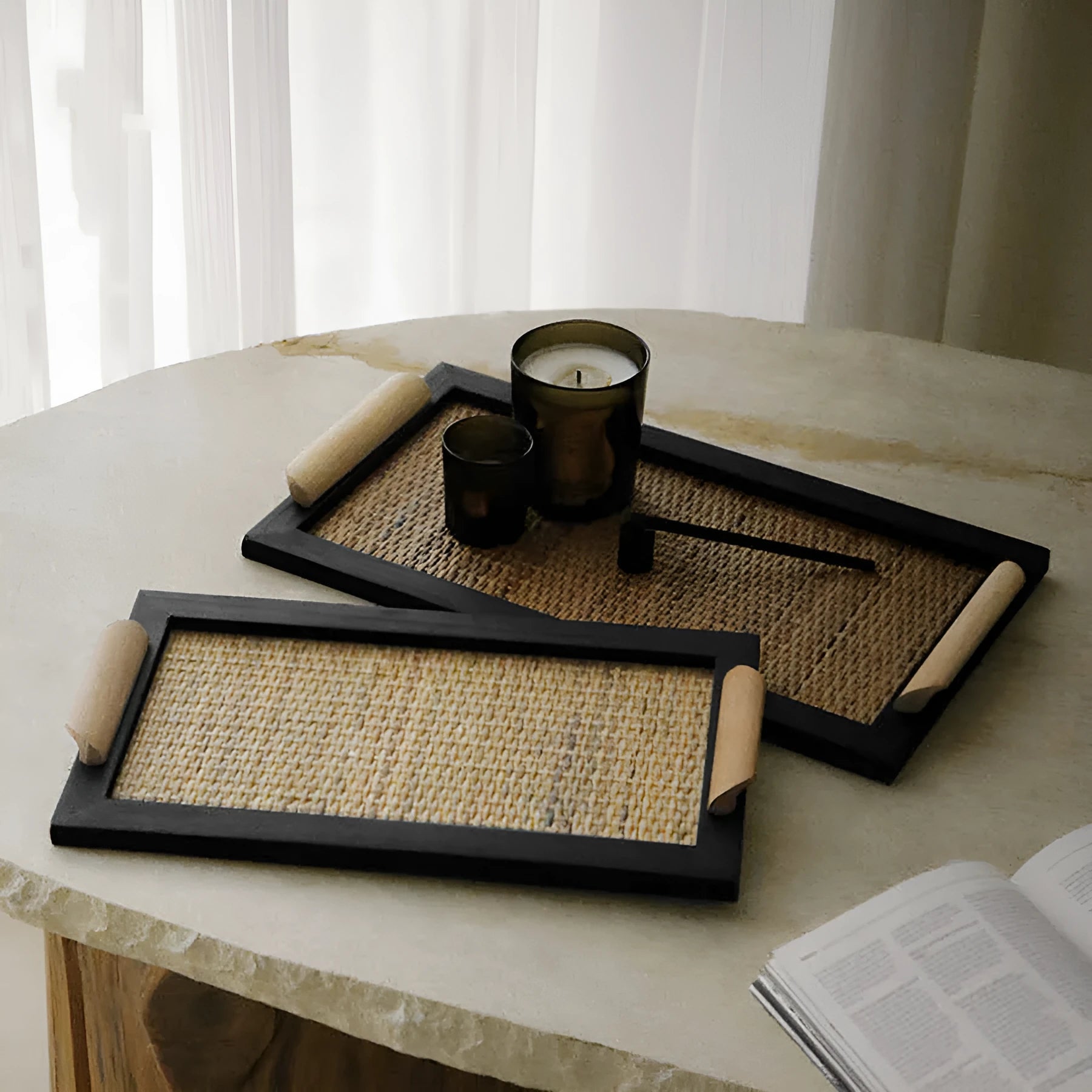 Pine wood dining tray with compartment sections in house design shape, available in two sizes