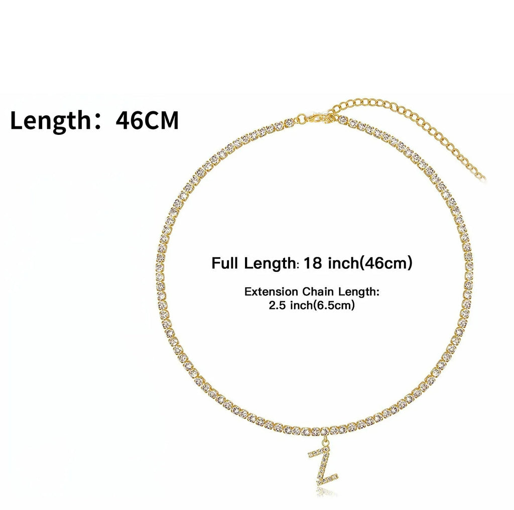 A-Z rhinestone letter necklace with alloy claw chain in gold or silver colour options