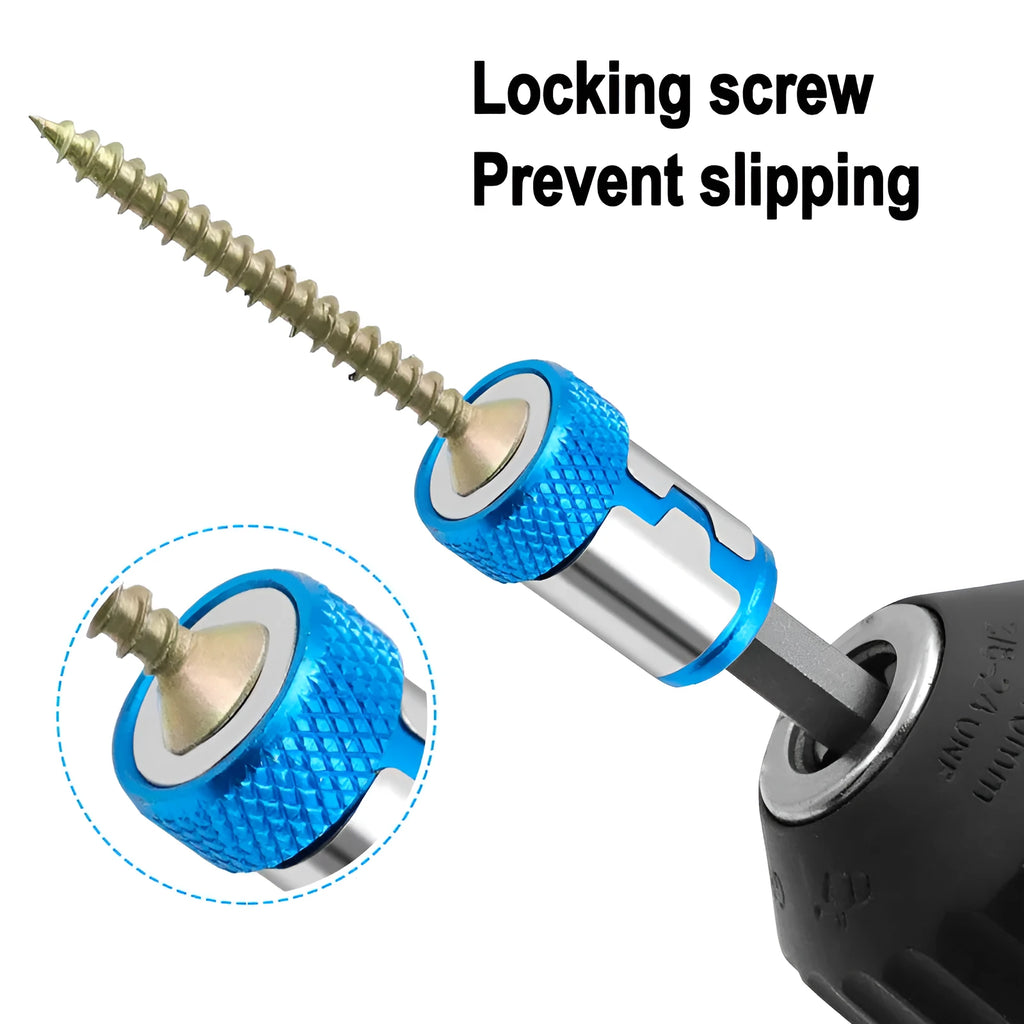 Light blue magnetic screwdriver bit with slotted head and metric compatibility