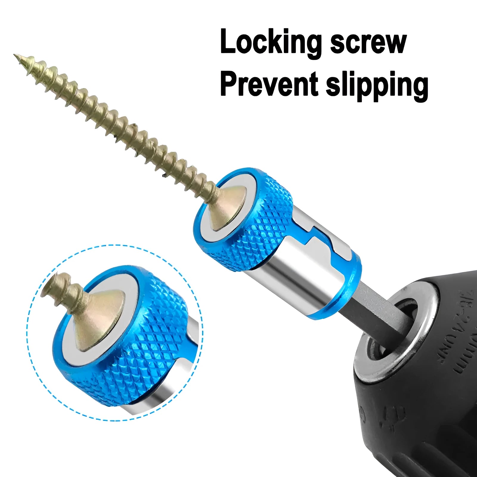 Light blue magnetic screwdriver bit with slotted head and metric compatibility