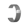 Stainless steel watch strap in silver, shown next to a watch case, illustrating the 22mm width.