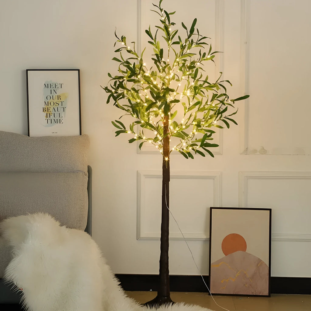 1.8 metre tall artificial olive tree lamp with 210 warm white LED lights for courtyard decoration