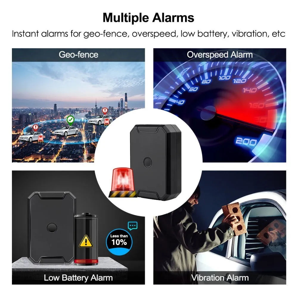 Black GPS car locator device with 6000mAh battery and IP65 waterproof rating.