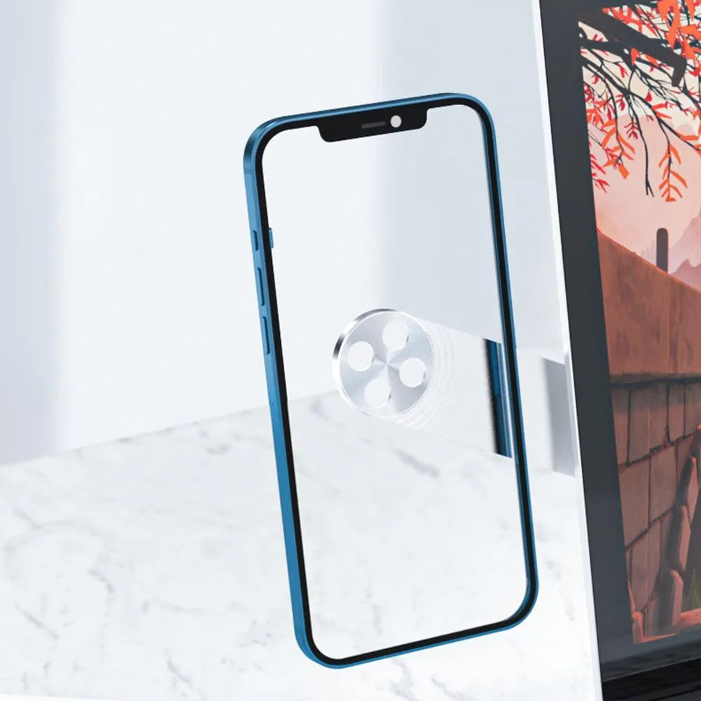 Aluminium laptop phone holder with magnetic clip mounted on laptop edge holding smartphone