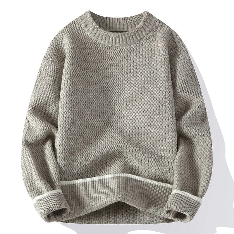 Men's loose fit round neck knitwear pullover in grey colour with long sleeves