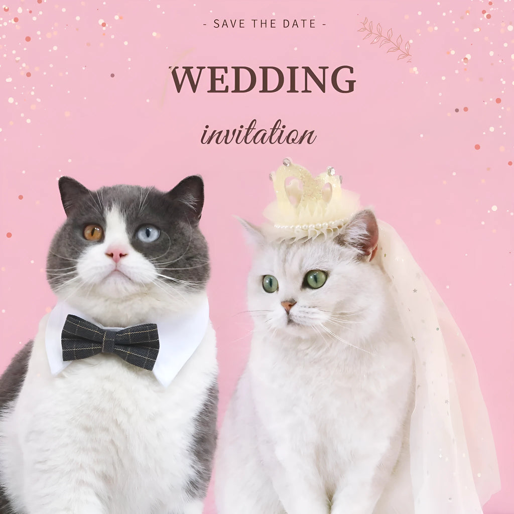 Pet cat wearing princess crown headdress with crown veil in beige colour option