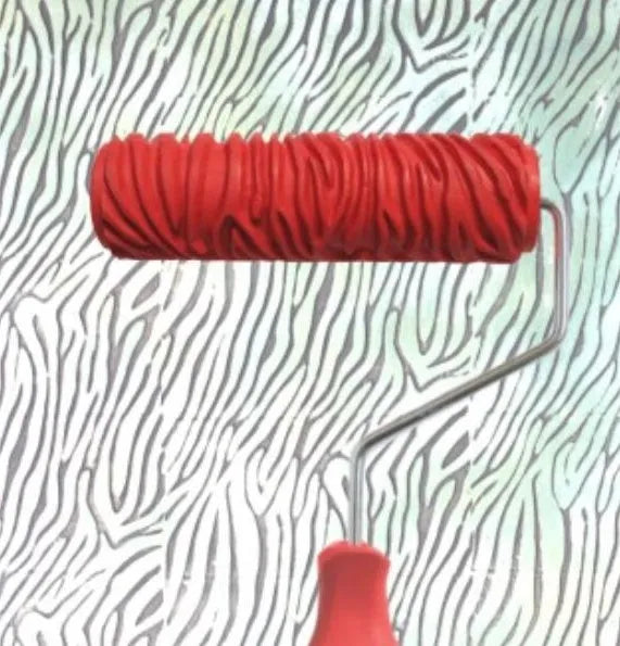 Red 7 inch patterned paint roller for creating wallpaper effects with texture or emulsion paint