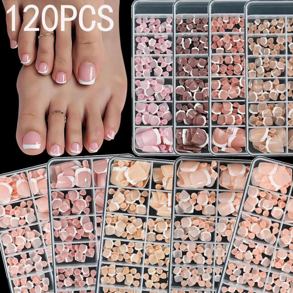 French white edge toenail pieces in full square short shape, nine nude colours TD245-B1 to B9, 120pc box