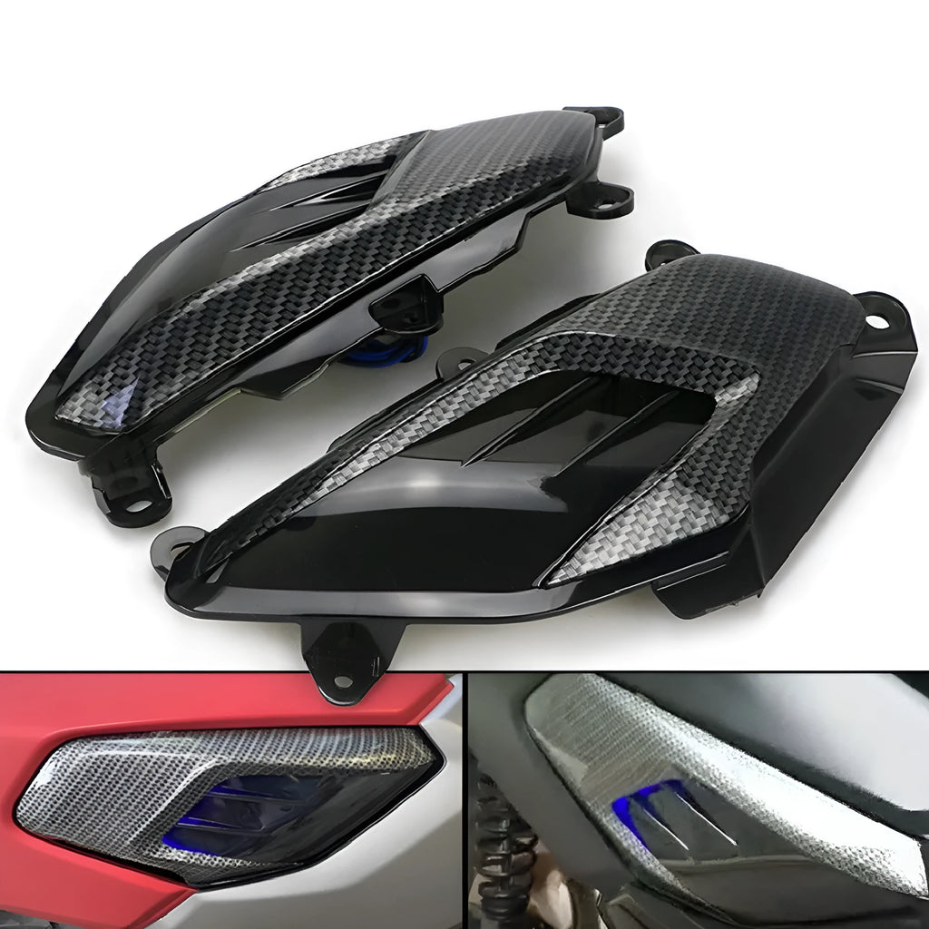 Pair of carbon fibre decorative LED side lamps for Yamaha NMAX125 and NMAX155 scooters.
