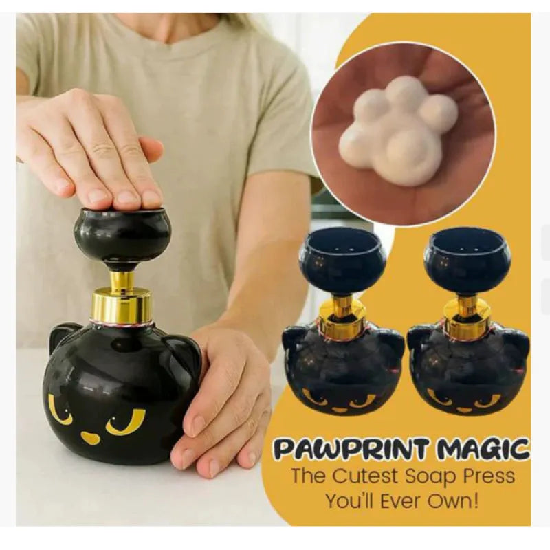 Black plastic cartoon cat-shaped automatic foam soap dispenser unit.