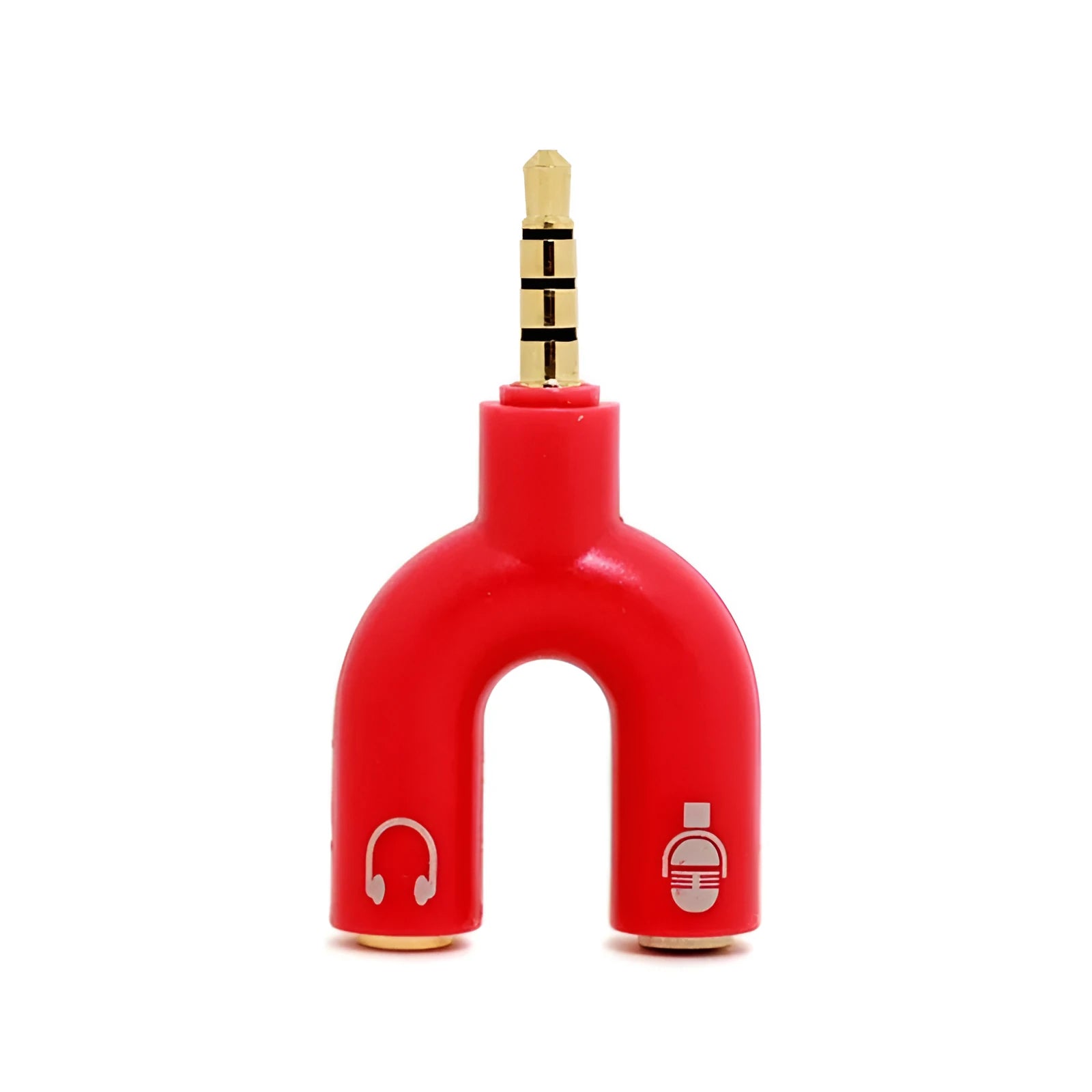 3.5mm audio splitter adapter with gold connectors in six colour options