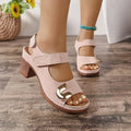 Light brown European-style sandals with a round toe and a single black Velcro strap closure.