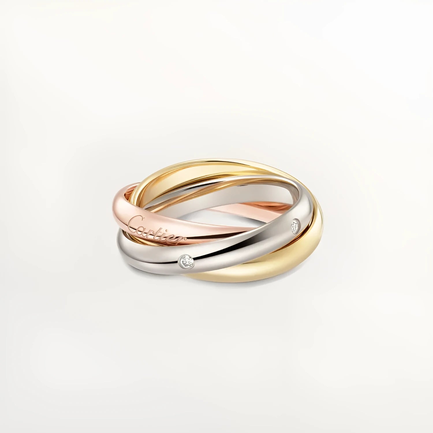 Sterling silver geometric U-shape couple ring with diamond setting on a hand.