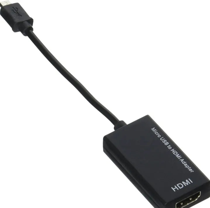 Black DisplayPort micro USB to HDMI adapter with a 12cm connecting cable.