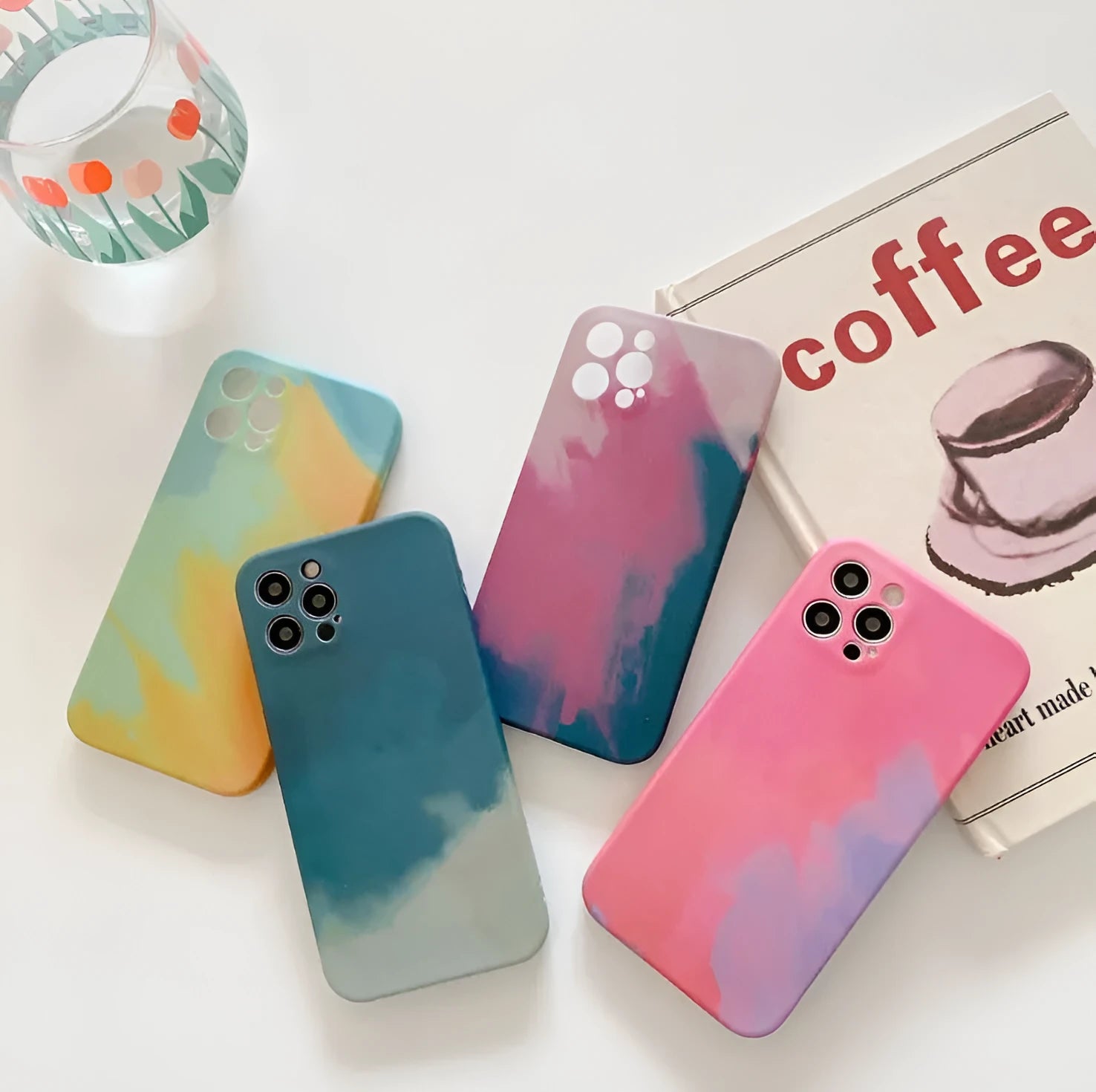 Soft silicone iPhone case with blue and purple gradient geometric abstract artwork.