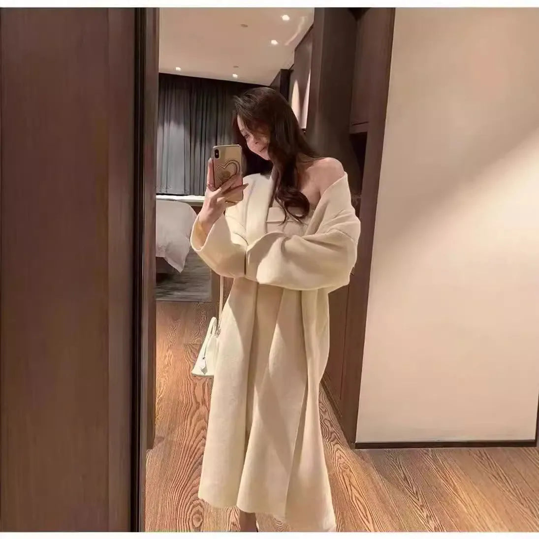 Women's grey knitted cardigan dress sweater two-piece suit with long skirt
