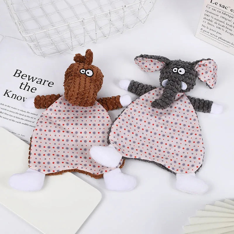 Brown plush velvet pet toy with squeaker for dogs and cats