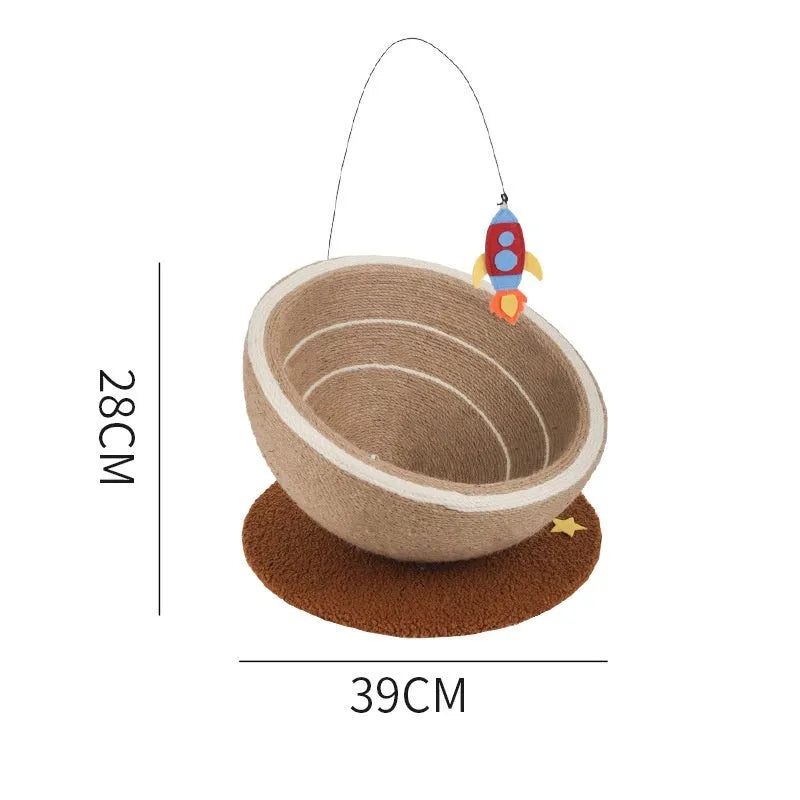 Large cat scratching basin with integrated nest bed showing sisal scratching surface and flannel interior
