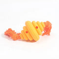 Large green and yellow dog ball with rope attachment for interactive play and treat dispensing