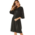 Polyester A-line dress with elastic waist and long sleeves featuring elastic cuffs