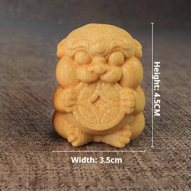 Solid bamboo carving ornament with take money design measuring 4.5cm height