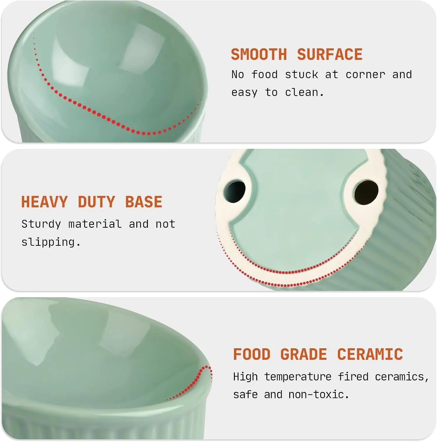 Ceramic elevated cat bowl in green colour with raised feeding design