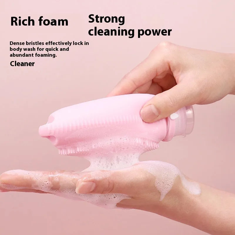 Silicone bath brush storage bottle with 100ml capacity shown in available colour options