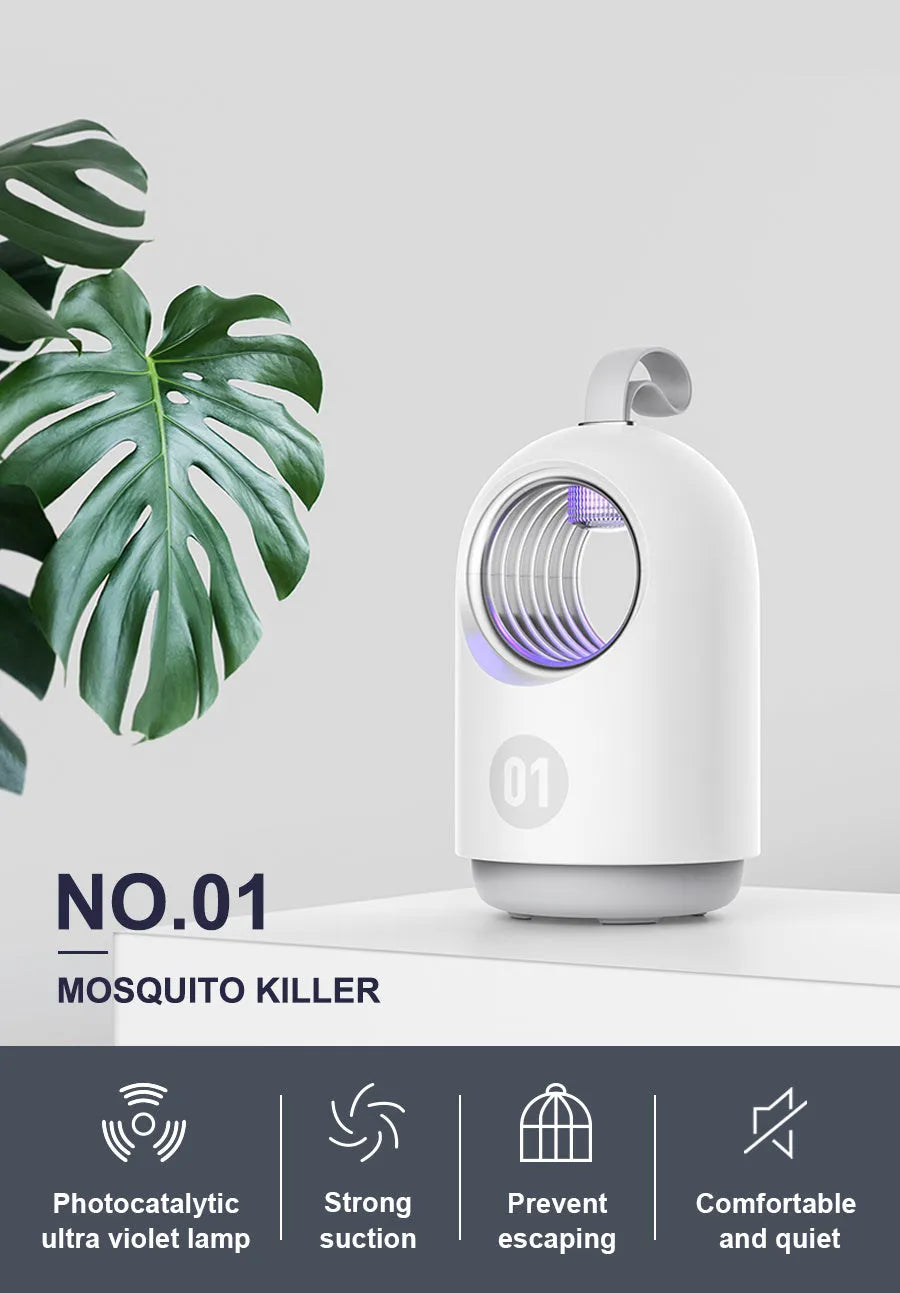 Blue and white indoor mosquito killer lamp with UV light and silicone carry handle for rooms up to 20 square metres