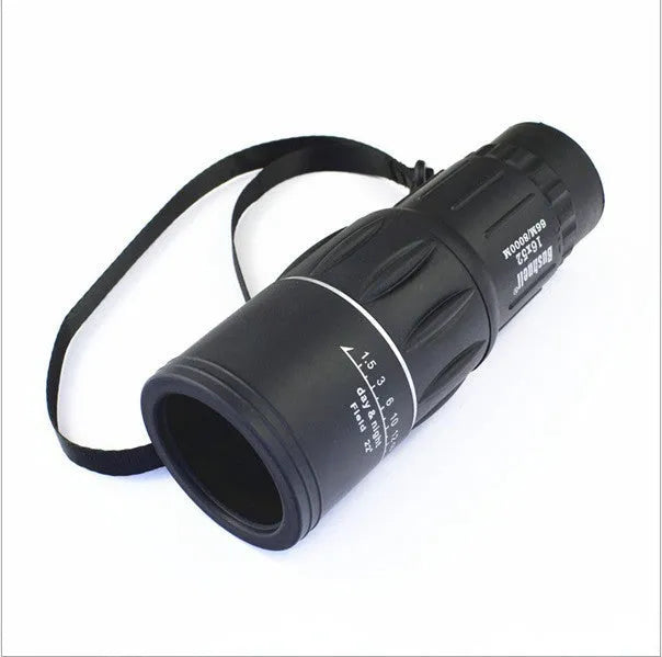 Black 16x52 monocular telescope with 52mm objective lens and waterproof body