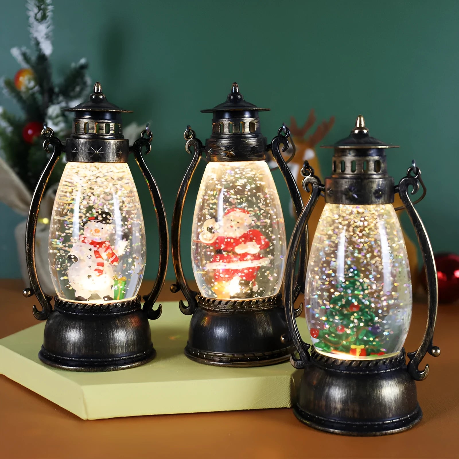 Crystal ball portable oil lamp Christmas decoration with light-emitting snowman or elderly figure