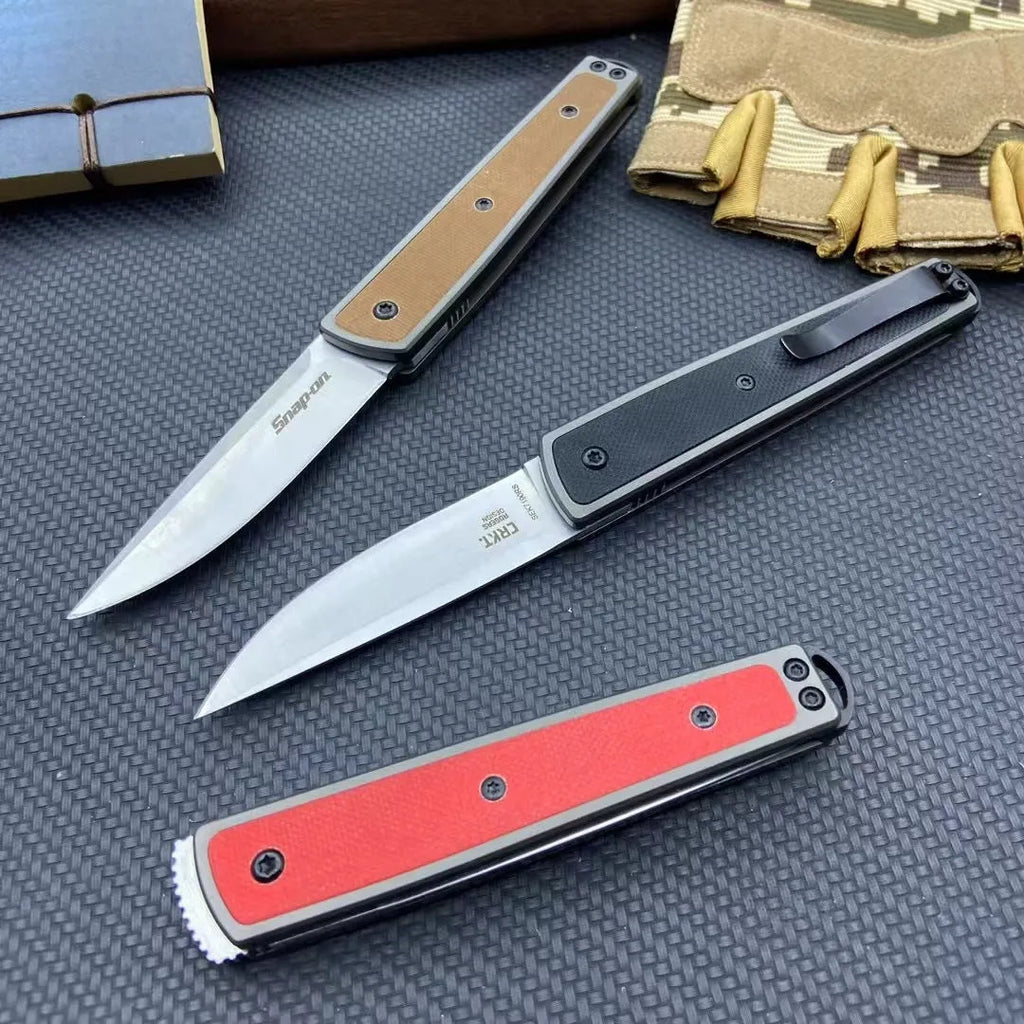 Folding fruit knife with stainless steel blade in black, coffee or red handle options