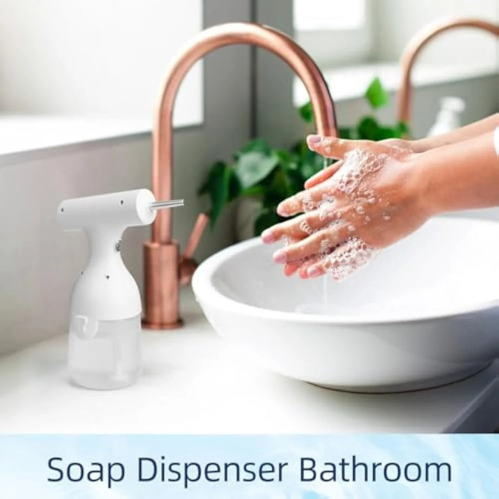 White electric foam soap dispenser with rechargeable battery for pet bath and kitchen cleaning