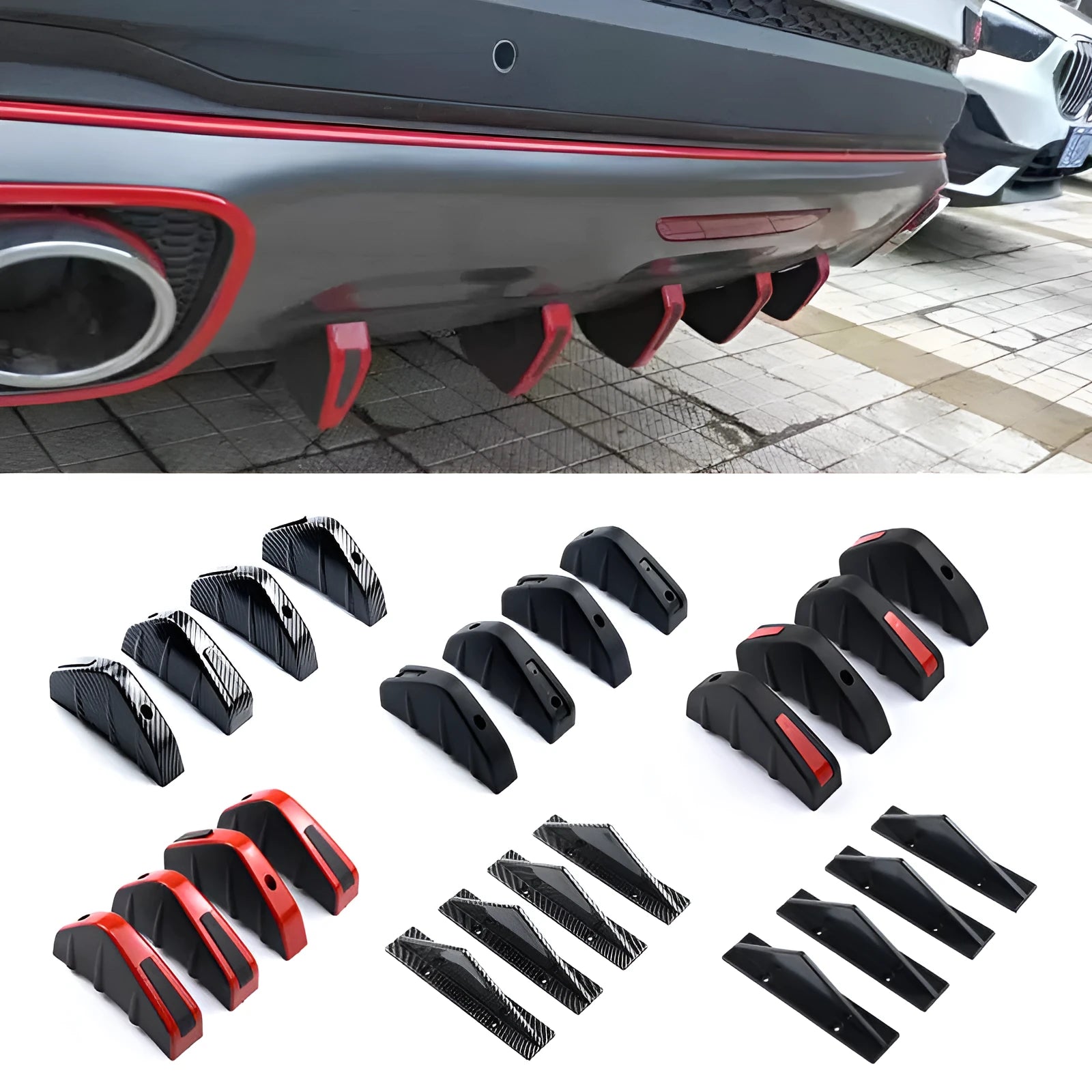 Universal triangular rear spoiler in black carbon fibre finish with 15cm size for car body kits