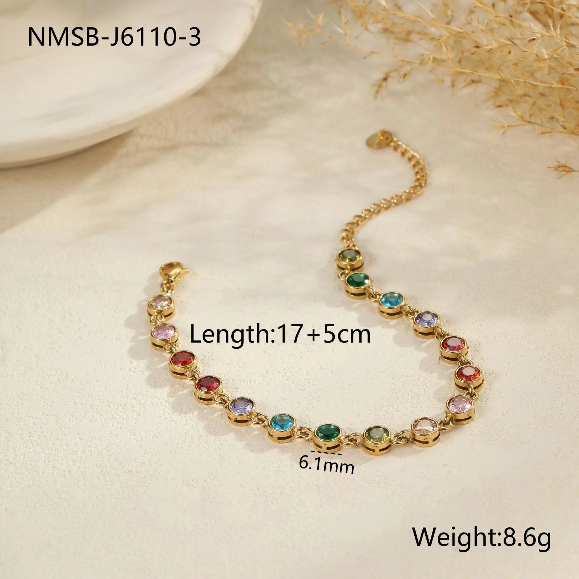 Stainless steel women's bracelet with zircon stones in geometric heart, square or circular designs