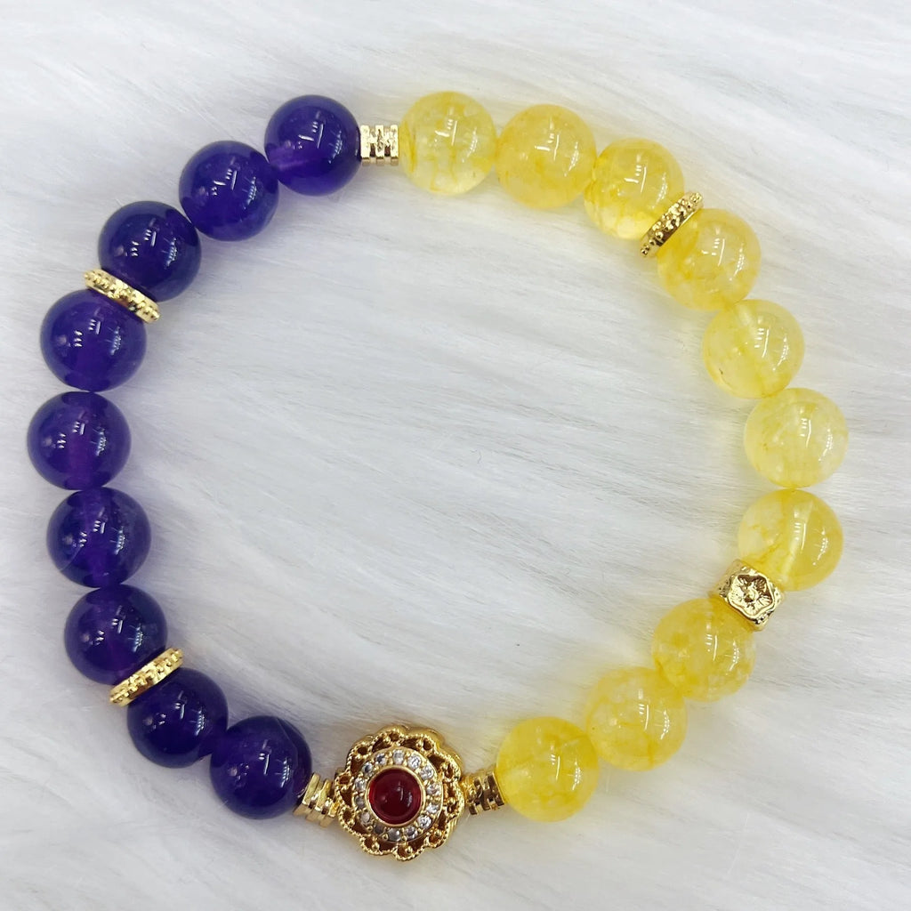 Handmade yellow and purple crystal amethyst bracelet for women