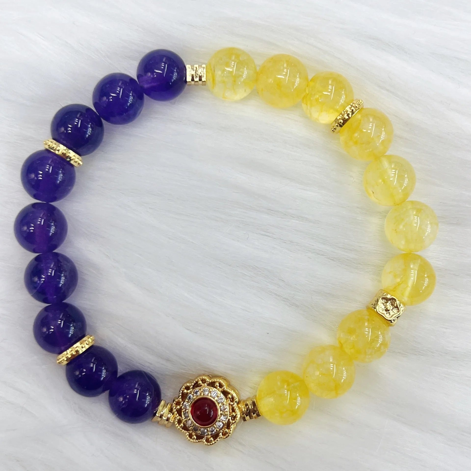 Handmade yellow and purple crystal amethyst bracelet for women