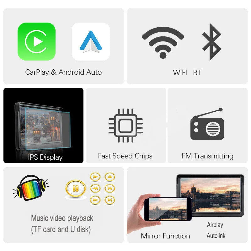 7-inch portable car smart display screen with retractable mount on a windshield
