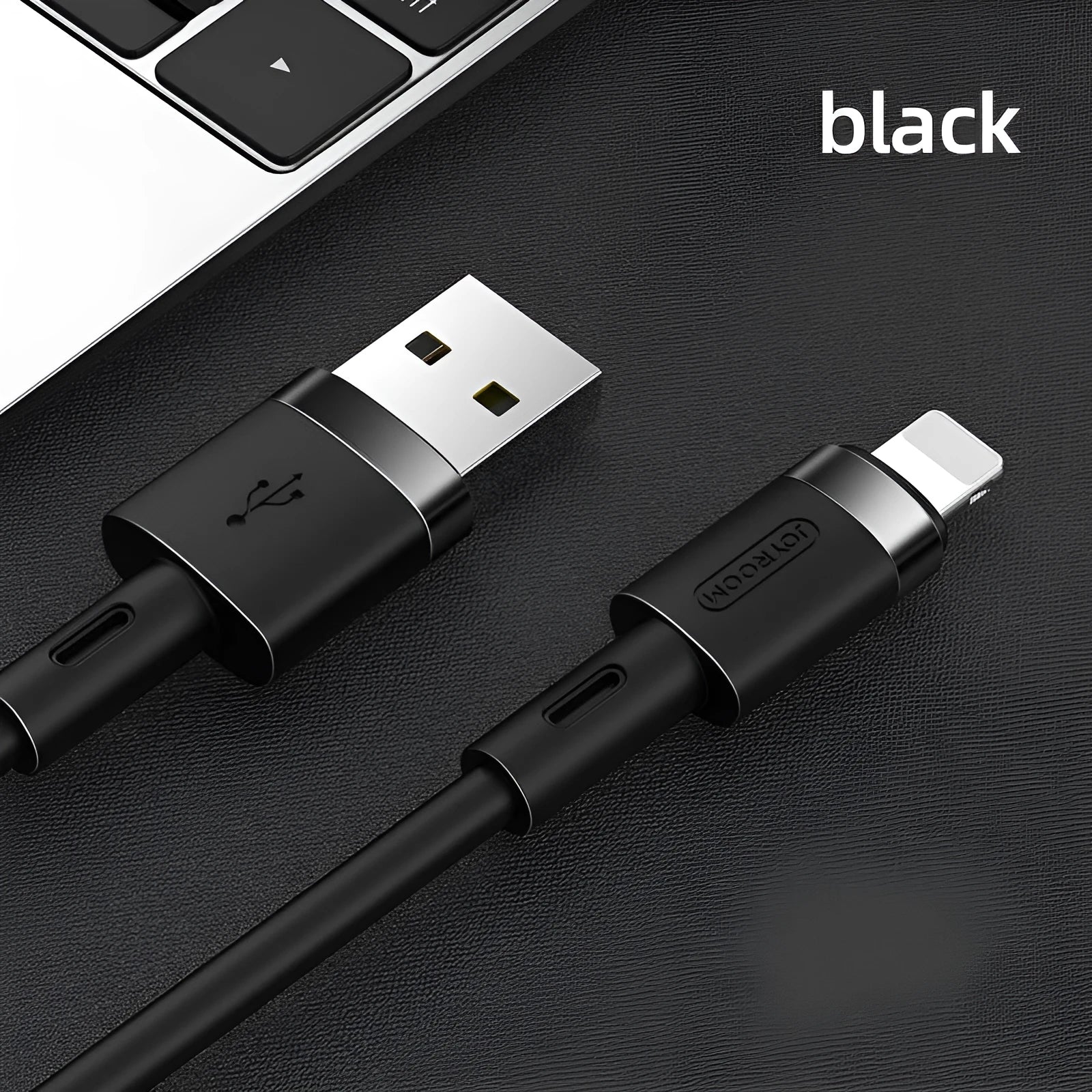 Straight connector USB Type-C charging cable in five colours: black, purple, red, white, yellow.