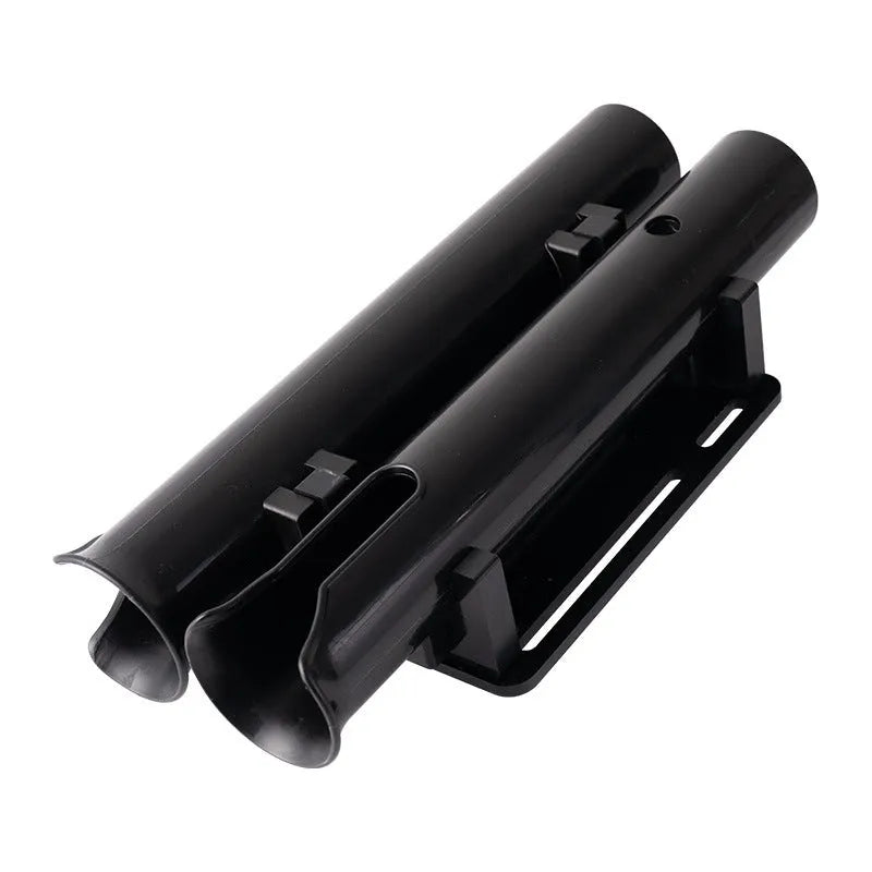 Carbon fibre motorcycle fishing rod rack with double-layer plastic frame and pipe clamp mounting system