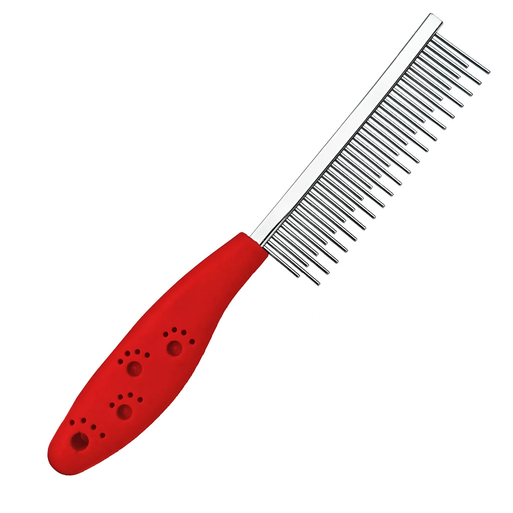 Red pet comb with stainless steel teeth for dematting dog cat long hair knots